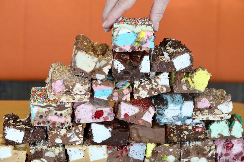 A large pile of rocky road chocolate